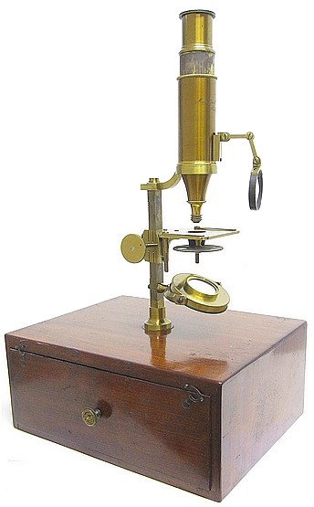 Made for McAllister & Co., Philadelphia. Imported larger case-mounted French microscope, c.1844