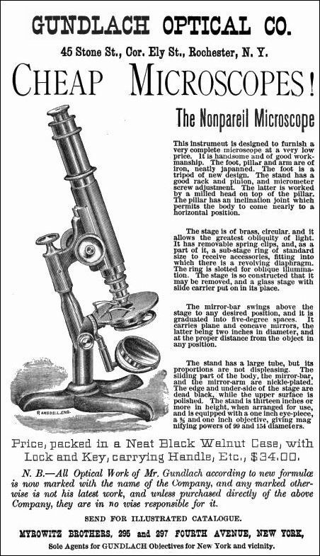 Two versions of the Nonpareil model microscope. Signed by Ernst Gundlach and Yawman & Erbe, c. 1884