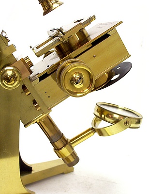 Signed on the base Ross, London No. 88 and on the stage Powell & Lealand, London. Early bar-limb microscope, c. 1843
