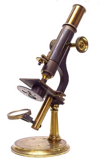Unsigned English microscope with round base c. 1865
