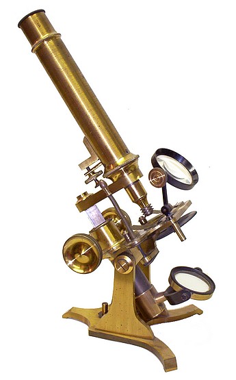 rench bar-limb microscope with Varley stage. Trade label of John C. Sack, San Francisco, c. 1870