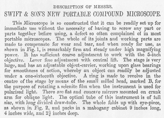 Portable binocular microscope-catalog description