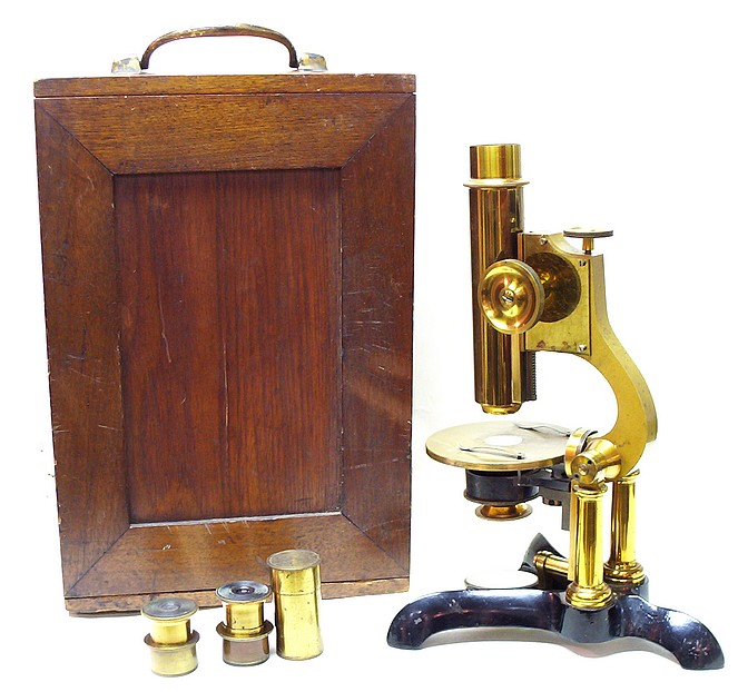 Bausch & Lomb Optical Co., Rochester NY, #1364. A rare transitional model, c. 1880 and case