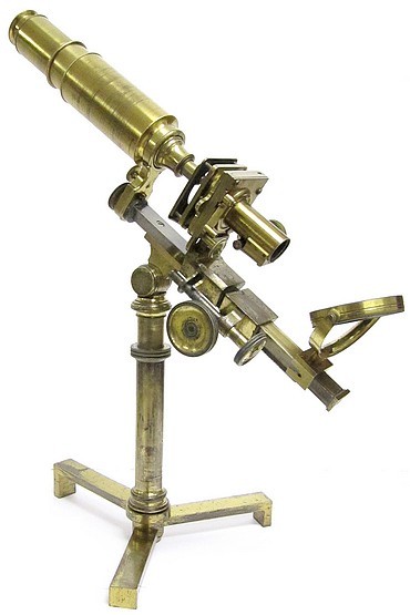 A Most Improved type microscope with advanced features. An early achromatic (and non-achromatic) transitional microscope, c. 1830