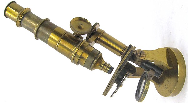 J. Parkes & Son, Birmingham. Monocular microscope with a round base