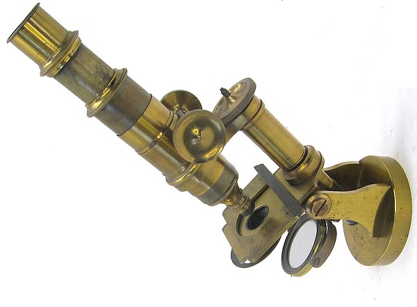 J. Parkes & Son, Birmingham. Monocular microscope with a round base